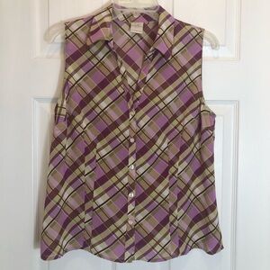 Emma James by Liz Claiborne Sleeveless Plaid Button Down Blouse  Size Medium